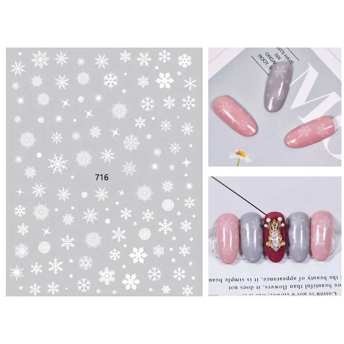 Sticker Nail Art Noël Blanc - Grands Flocons OCIBEL