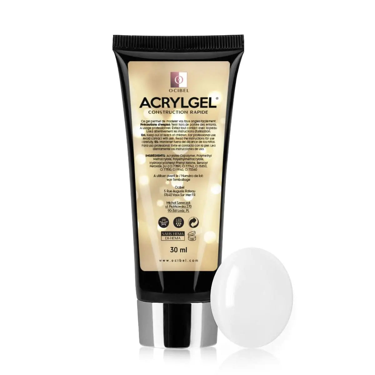 ✨ AcrylGel UV/LED 30g – Sans HEMA / DI-HEMA | Résultat Pro & Tenue Parfaite - Blanc OCIBEL