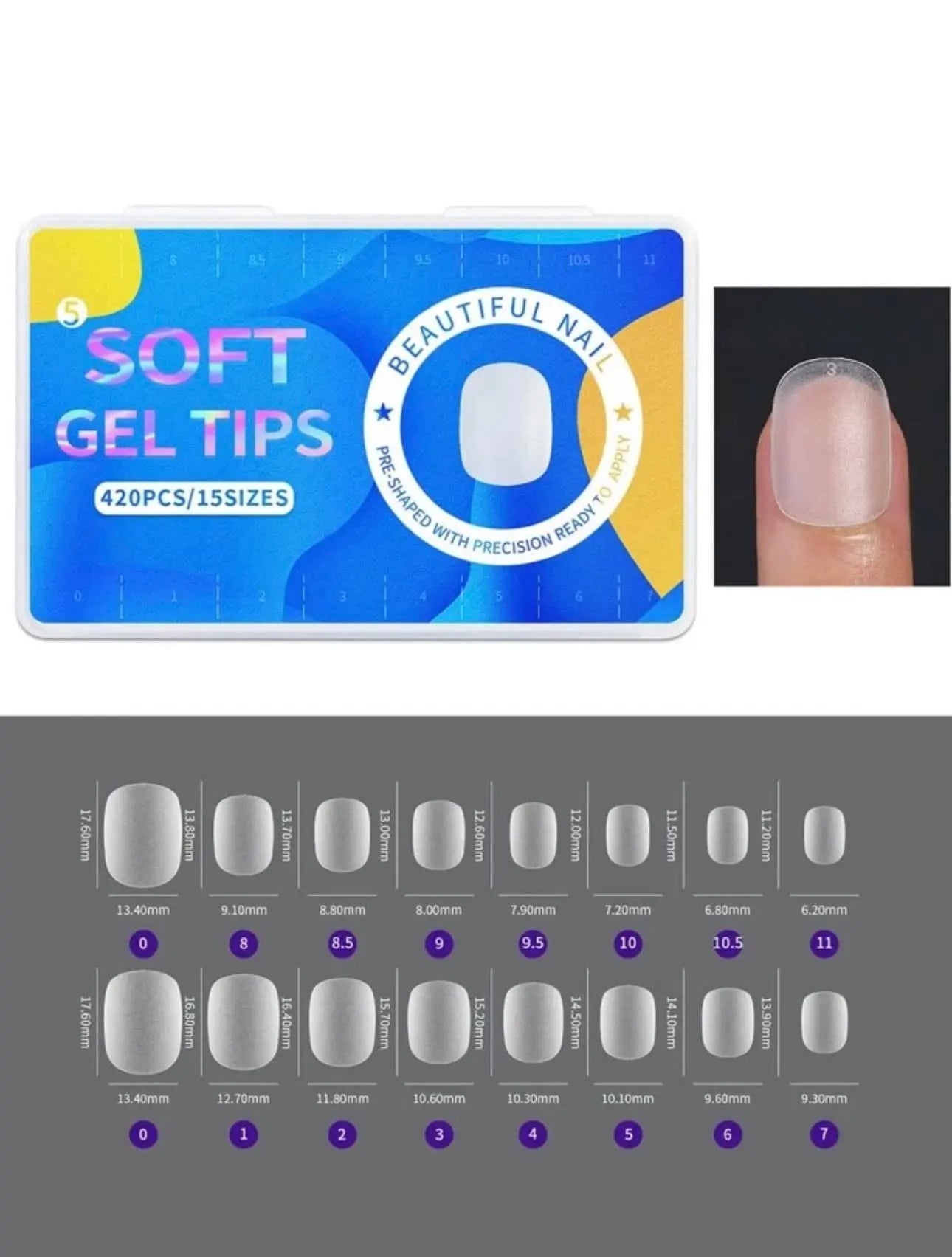 Boite de 420 Soft Gel Tips Ovale S pour Ongles - 15 Tailles – Mat OCIBEL