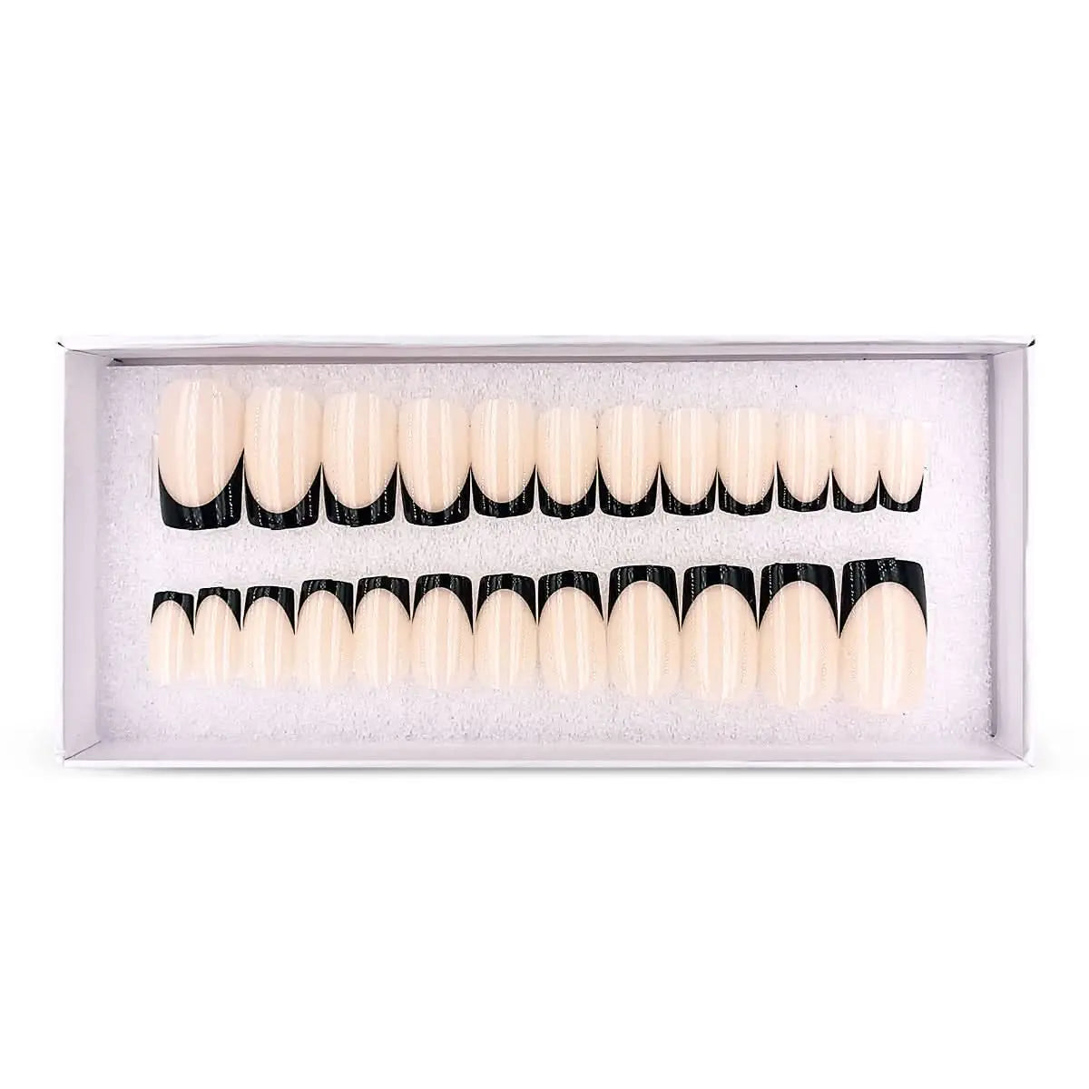 Press On Nails Faux Ongles Réutilisables - Medium Carré French Noire OCIBEL