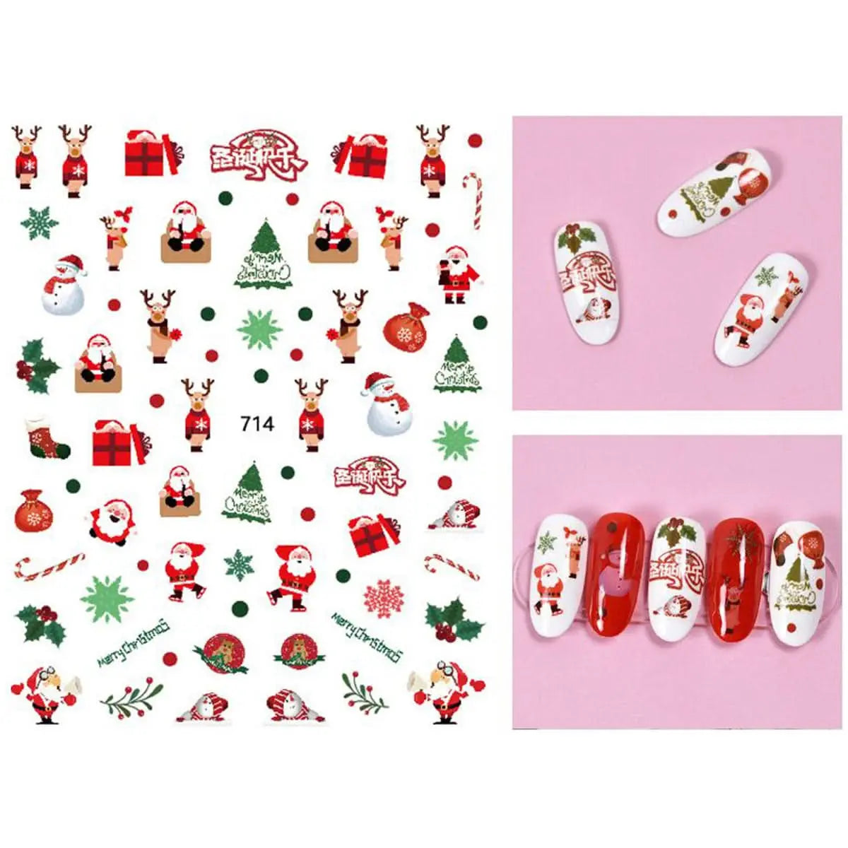 Sticker Nail Art Noël Coloré - Père Noël, Bonhomme de Neige, Sapin, Cadeau, Renne OCIBEL